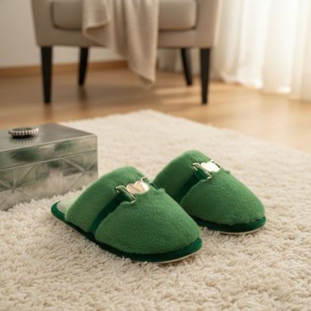 Papuci de casă - Papuci de casa pufosi WF910verde