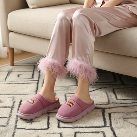 Papuci de casă - Papuci de casa pufosi A-812roz