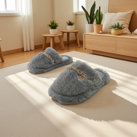 Papuci de casă - Papuci de casa pufosi WP-8216gri