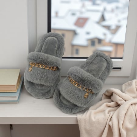 Papuci de casă - Papuci de casa pufosi WP-8226gri
