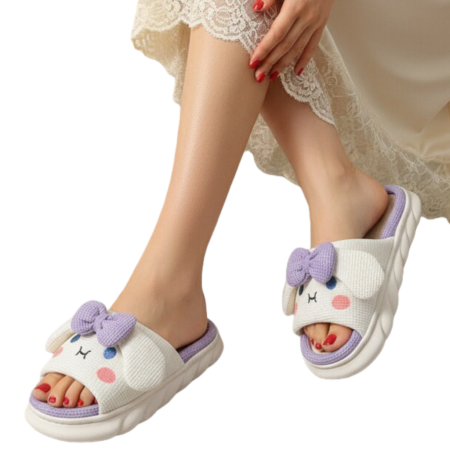 Încălțăminte damă - Papuci de casa veseli, model Iepuras P2071mov