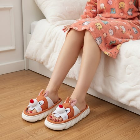 Papuci de casă - Papuci de casa veseli, model Iepuras P2076portocaliu