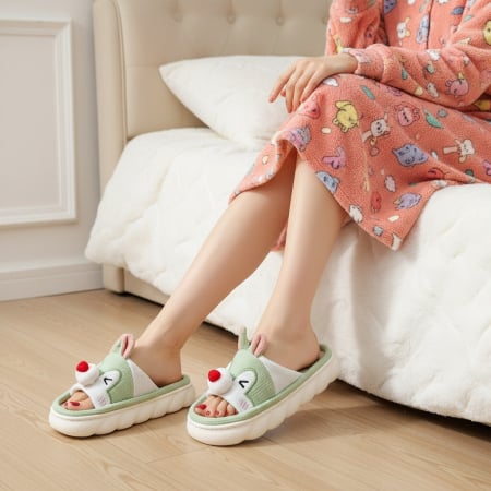 Papuci de casă - Papuci de casa veseli, model Iepuras P2076verde