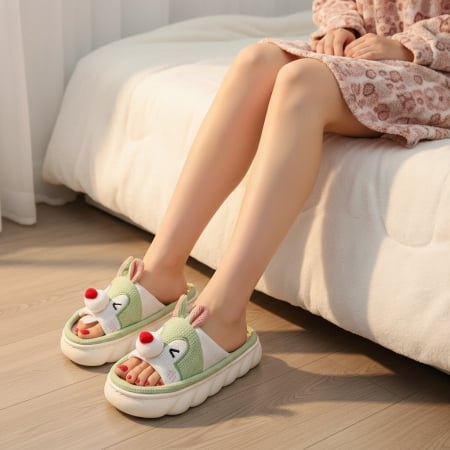 Papuci de casă - Papuci de casa veseli, model Iepuras P2076verde