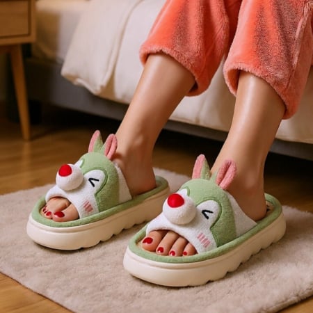 Papuci de casă - Papuci de casa veseli, model Iepuras P2076verde