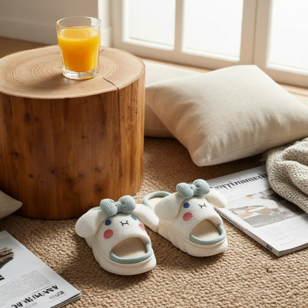 Papuci de casă - Papuci de casa veseli, model Iepuras P2071verde