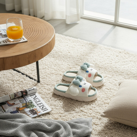 Papuci de casă - Papuci de casa veseli, model Iepuras P2071verde