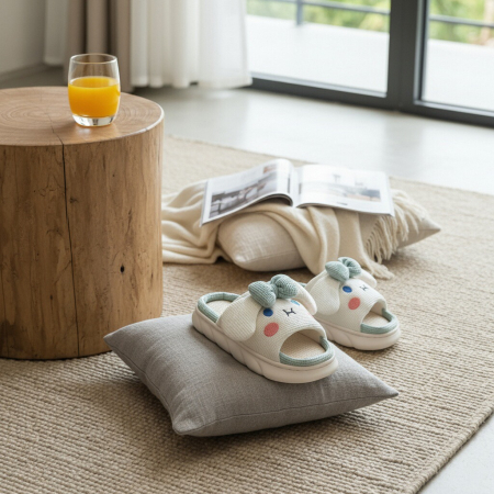 Papuci de casă - Papuci de casa veseli, model Iepuras P2071verde