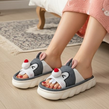 Papuci de casă - Papuci de casa veseli, model Iepuras P2076gri