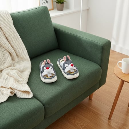 Papuci de casă - Papuci de casa veseli, model Iepuras P2076gri