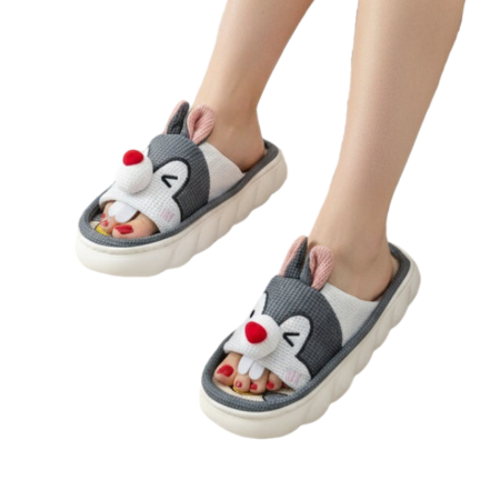 Papuci de casă - Papuci de casa veseli, model Iepuras P2076gri