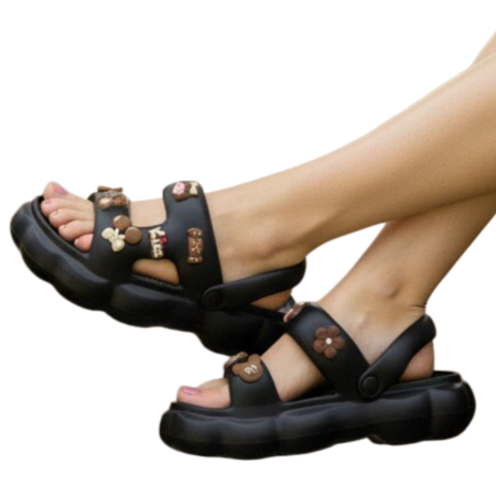 Damă - Papuci veseli cu bareta si platforma NUO-398negru