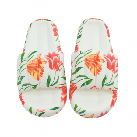 Papuci - Papuci cu motiv floral H676alb