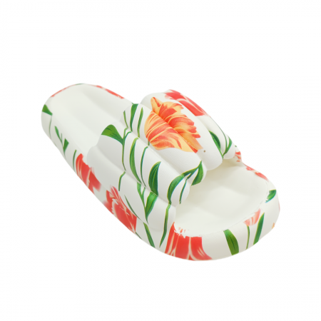 Papuci - Papuci cu motiv floral H676alb