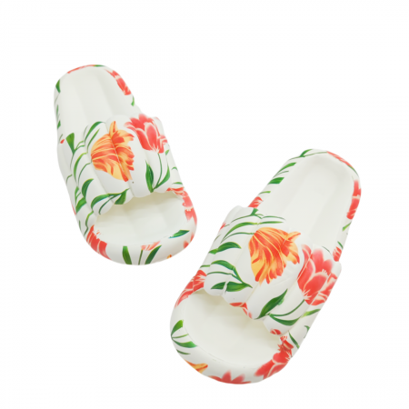 Papuci - Papuci cu motiv floral H676alb