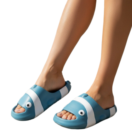 Papuci - Papuci veseli in forma de pestisor NUO-331albastru