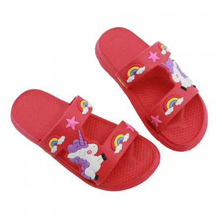 Papuci - Papuci veseli ' Unicorn si Curcubeu ' 555-18rosu