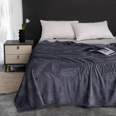 Pături - Patura cocolino pufoasa pentru pat dublu, model embosat cu frunze YM-4
