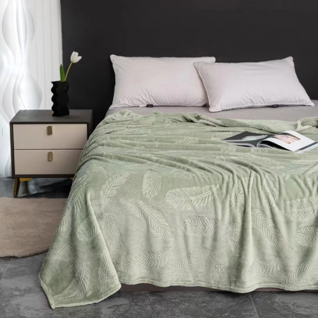 Pături - Patura cocolino pufoasa pentru pat dublu, model embosat cu frunze YM-5