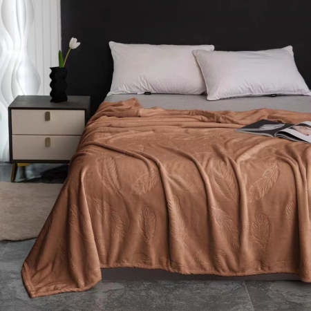 Pături - Patura cocolino pufoasa pentru pat dublu, model embosat cu frunze YM-6