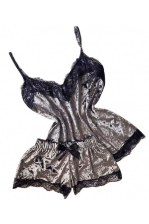 Pijamale - Pijama din catifea MDD-Z403gri