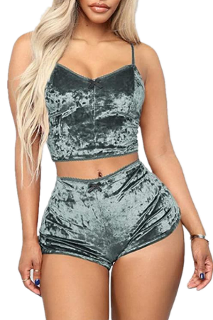 Pijamale - Set pijama sexy din catifea, maiou si pantaloni scurti YMR-1797gri inchis