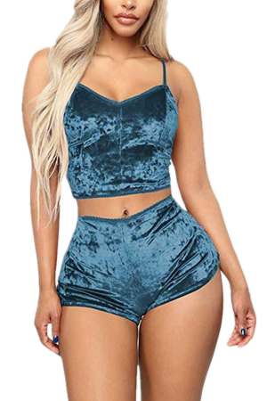Pijamale - Set pijama sexy din catifea, maiou si pantaloni scurti YMR-1797albastru inchis