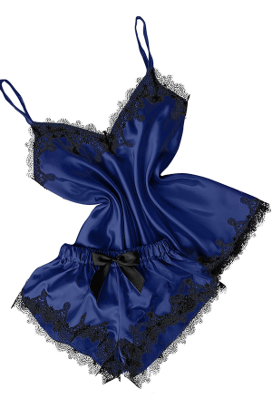 Pijamale - Pijama din satin, maiou si pantaloni scurti WSY-6001albastru