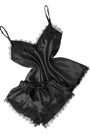 Pijamale - Pijama din satin, maiou si pantaloni scurti WSY-6001negru