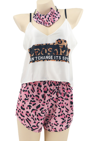 Pijamale - Set pijama 3 piese, maiou, pantaloni scurti si esarfa TY-SD209roz