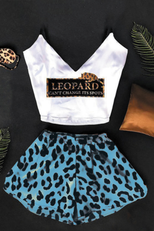 Pijamale - Set pijama 3 piese, maiou, pantaloni scurti si esarfa TY-SD209albastru