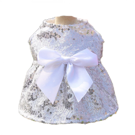 Animale de companie - Rochita cu fundita si paiete decorative 223A03alb