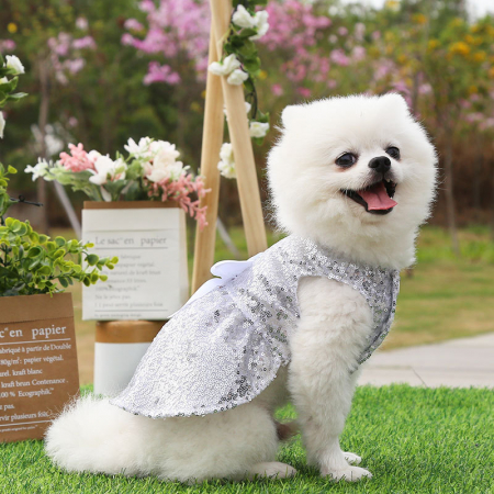 Animale de companie - Rochita cu fundita si paiete decorative 223A03alb