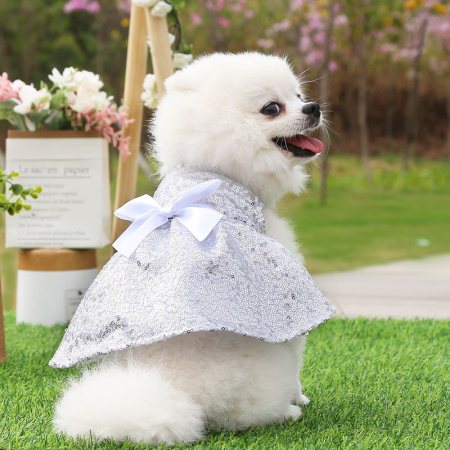 Animale de companie - Rochita cu fundita si paiete decorative 223A03alb