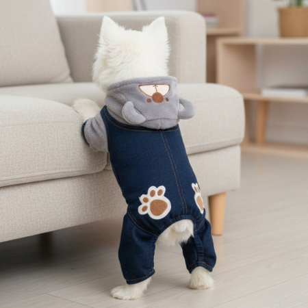 Haine - Salopeta de iarna din material denim si cocolino MDL-2419gri