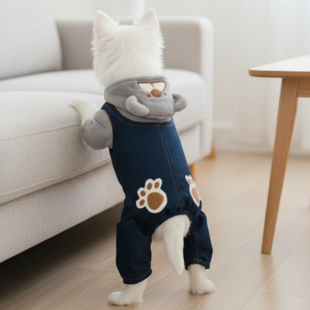 Haine - Salopeta de iarna din material denim si cocolino MDL-2419gri