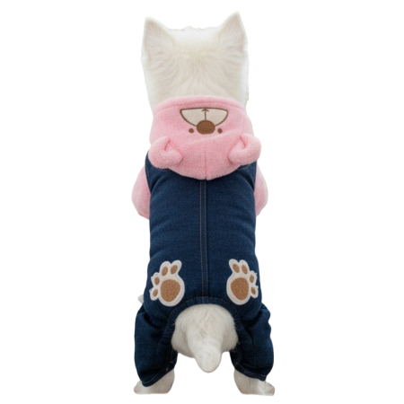 Salopeta de iarna din material denim si cocolino MDL-2419roz [6]