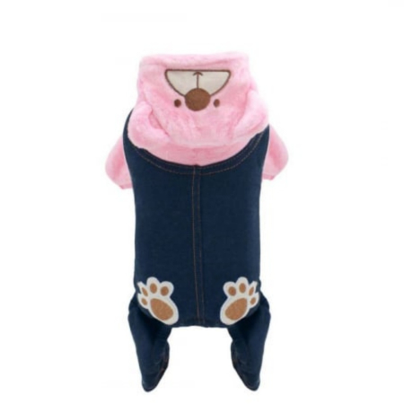 Haine - Salopeta de iarna din material denim si cocolino MDL-2419roz