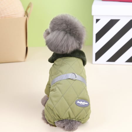 Haine - Salopeta flausata de iarna cu guler de blana DOG-11verde