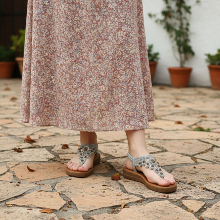 ÎNCĂLȚĂMINTE DAMĂ 39.99 - Sandale cu detalii sclipitoare A23-515argintiu