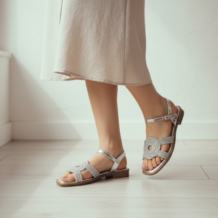 Sandale - Sandale cu detalii sclipitoare X24-1165argintiu
