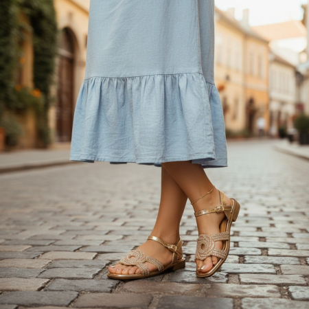 Sandale - Sandale cu detalii sclipitoare X24-1165sampanie