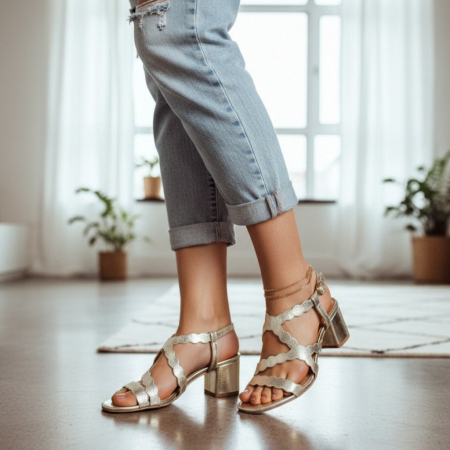 ÎNCĂLȚĂMINTE DAMĂ 39.99 - Sandale cu toc GL47auriu