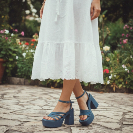 Sandale - Sandale elegante cu platforma si toc gros 1140albastru