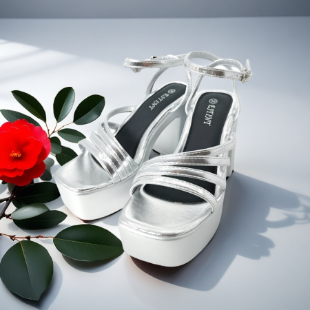 Sandale - Sandale elegante cu platforma si toc gros 1140argintiu