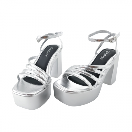 Sandale - Sandale elegante cu platforma si toc gros 1140argintiu