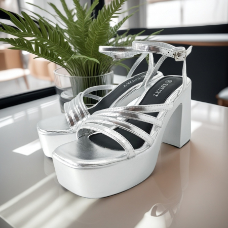 Sandale - Sandale elegante cu platforma si toc gros 1140argintiu