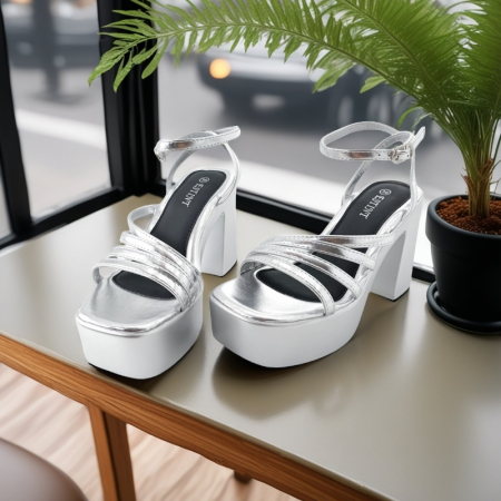 Sandale - Sandale elegante cu platforma si toc gros 1140argintiu