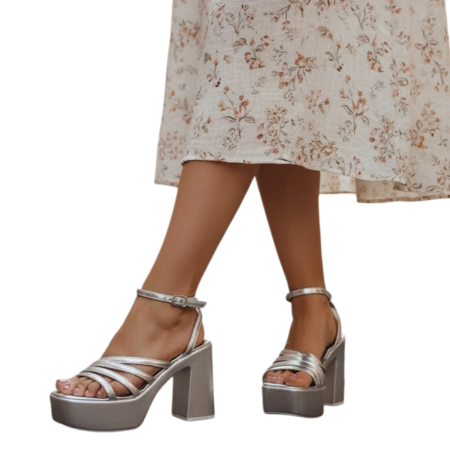 Sandale - Sandale elegante cu platforma si toc gros 1140argintiu