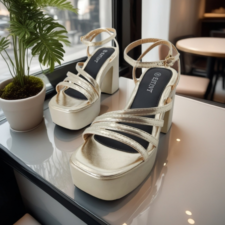 Sandale - Sandale elegante cu platforma si toc gros 1140auriu